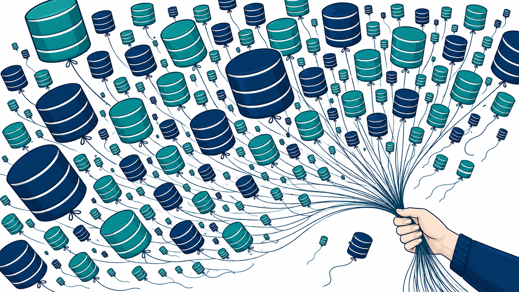Database DevOps keeping control of many on-demand databases held like balloons on strings