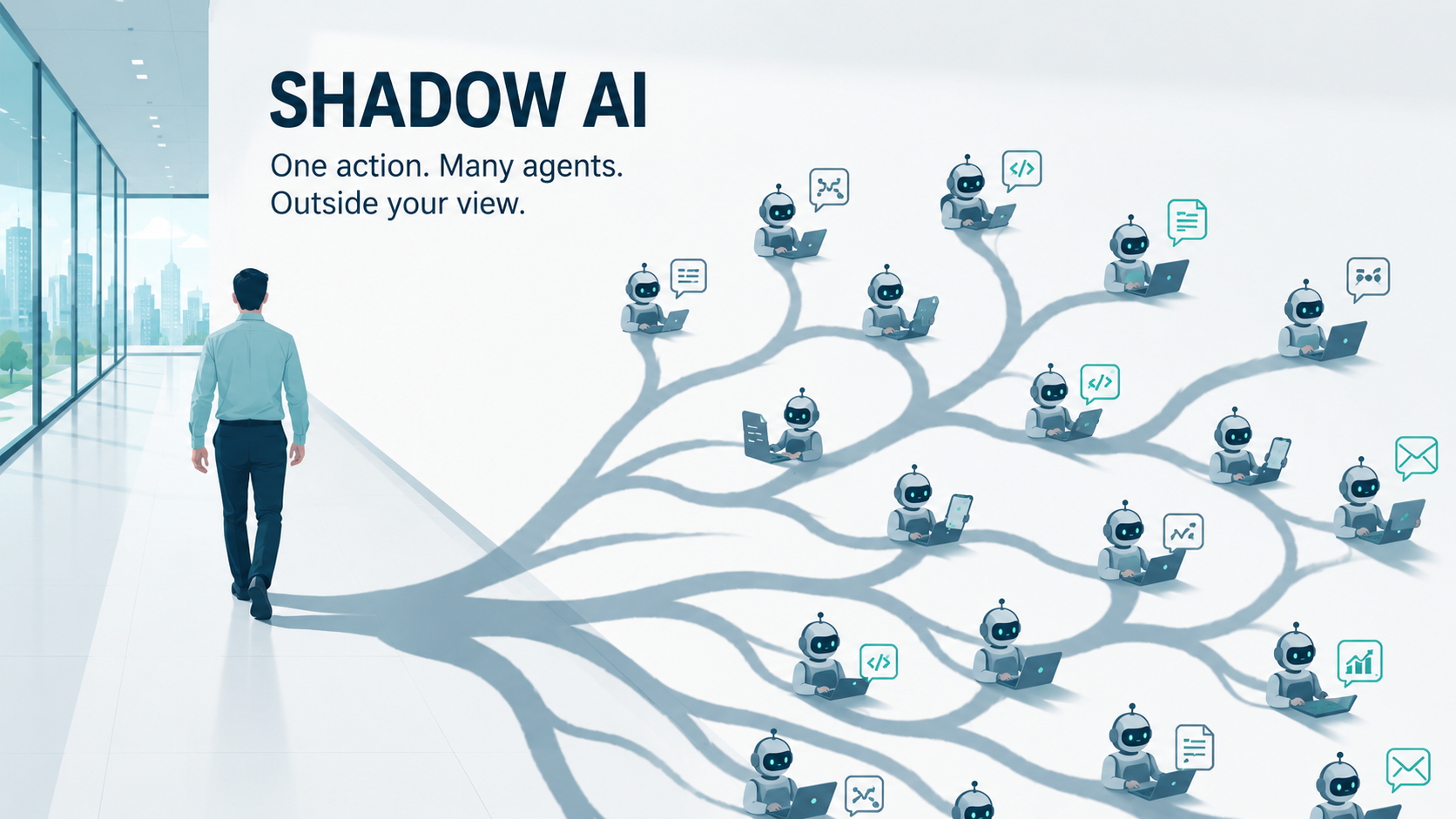 Shadow AI spreading unseen as one action branches into many AI agents across the software delivery pipeline