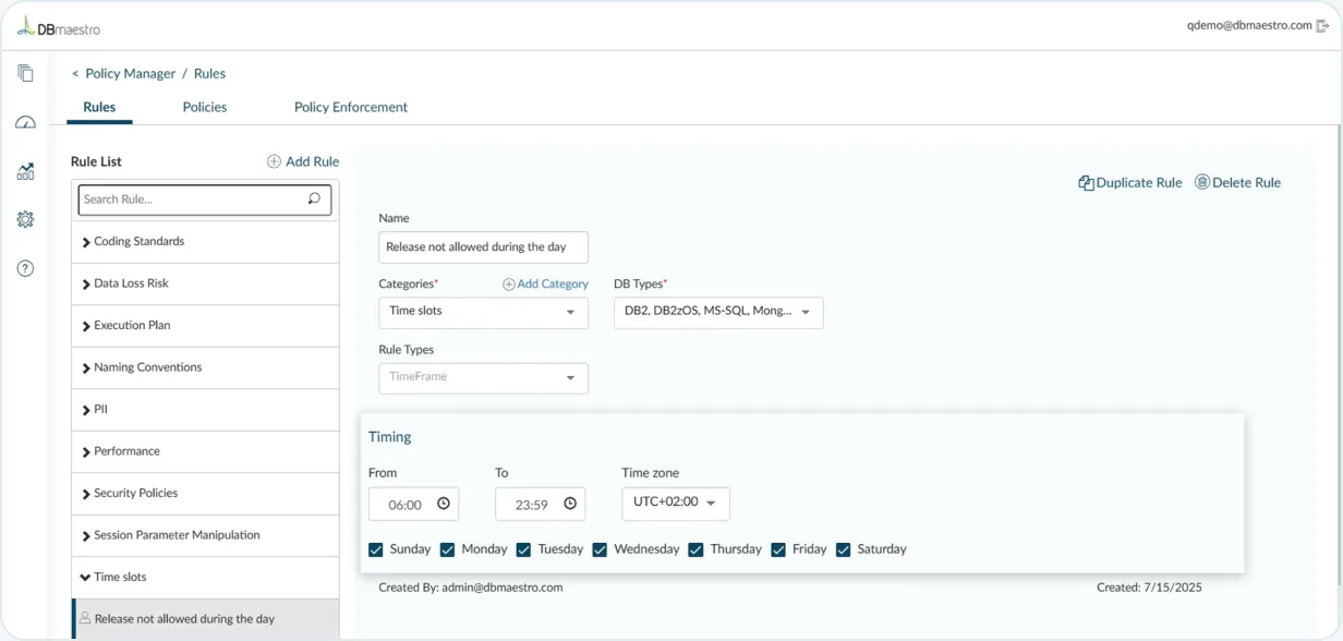 DBmaestro policy enforcement blocking a non-compliant database change