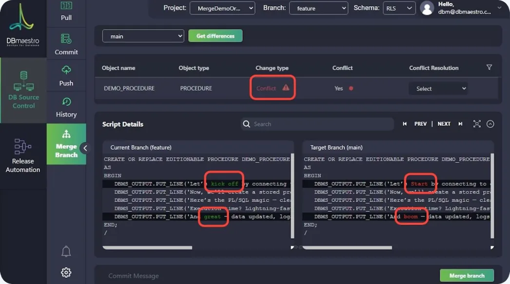 DBmaestro conflict detection preventing overwritten database changes