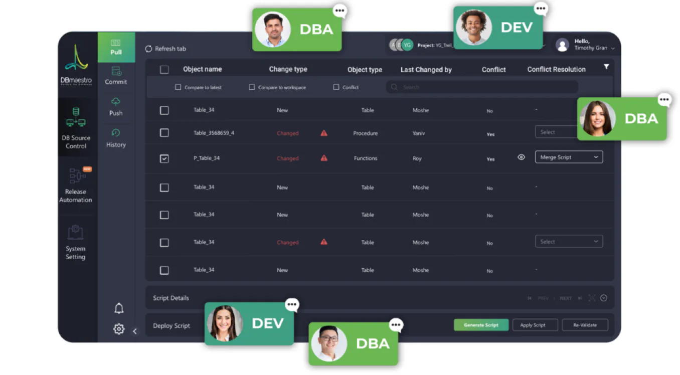 DBmaestro database source control enabling team collaboration on schema changes